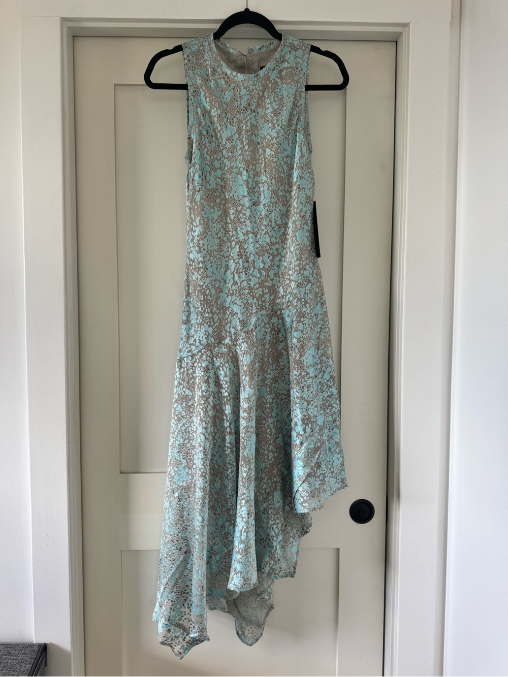 Donna Karan Aqua and Taupe Lace High-Low Evening Dress